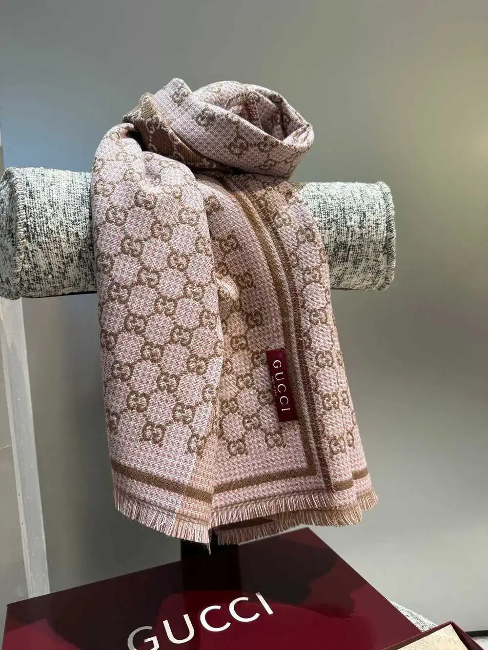 GUCCI Pink & Brown GG Monogram Scarf